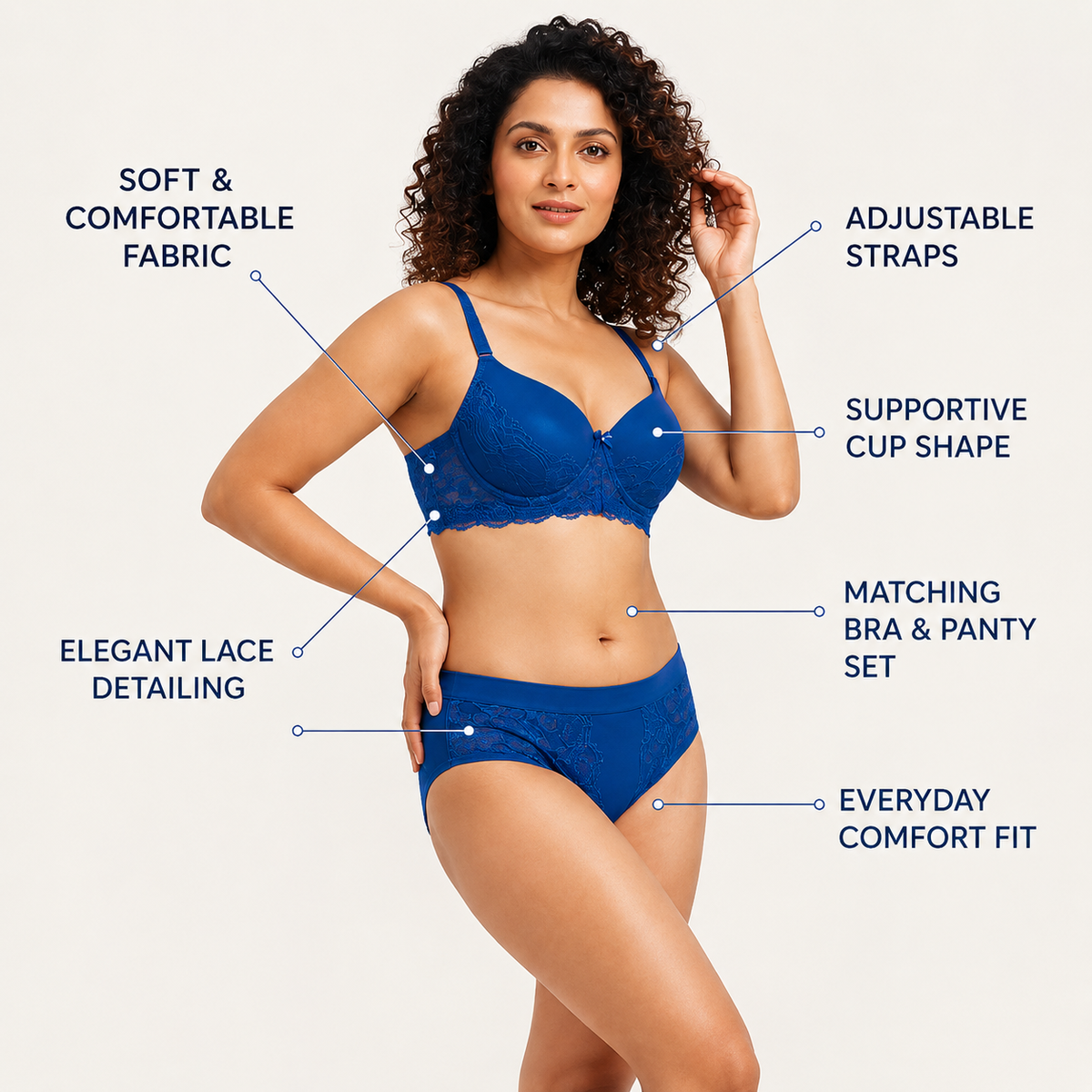 Women’s Lace Bra & Panty Set – (BLUE)