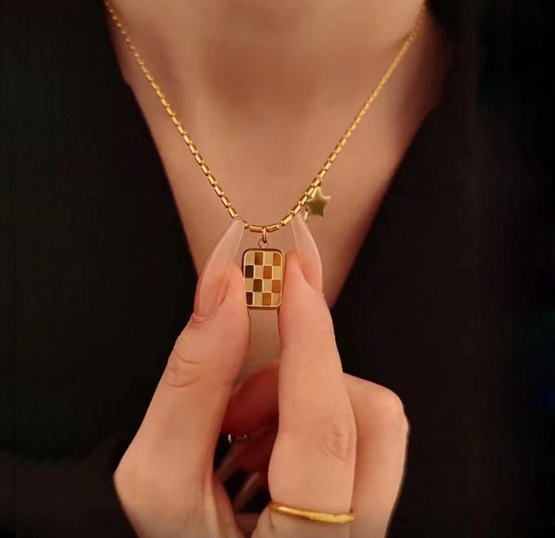 Checkboard Star Anti Tarnish Necklace