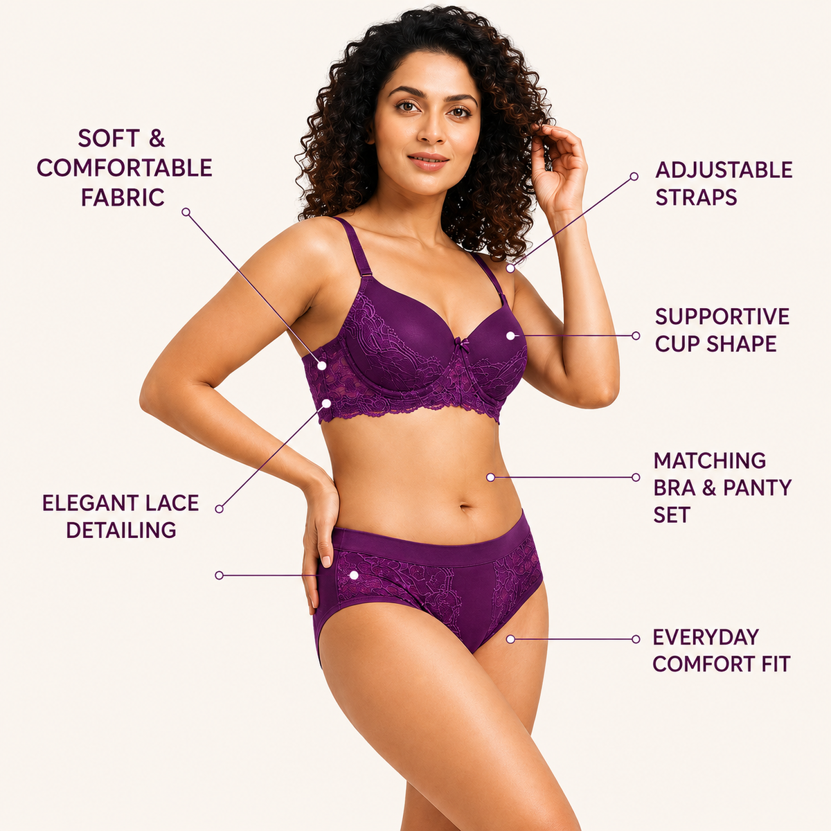 Women’s Lace Bra & Panty Set – (PURPLE)