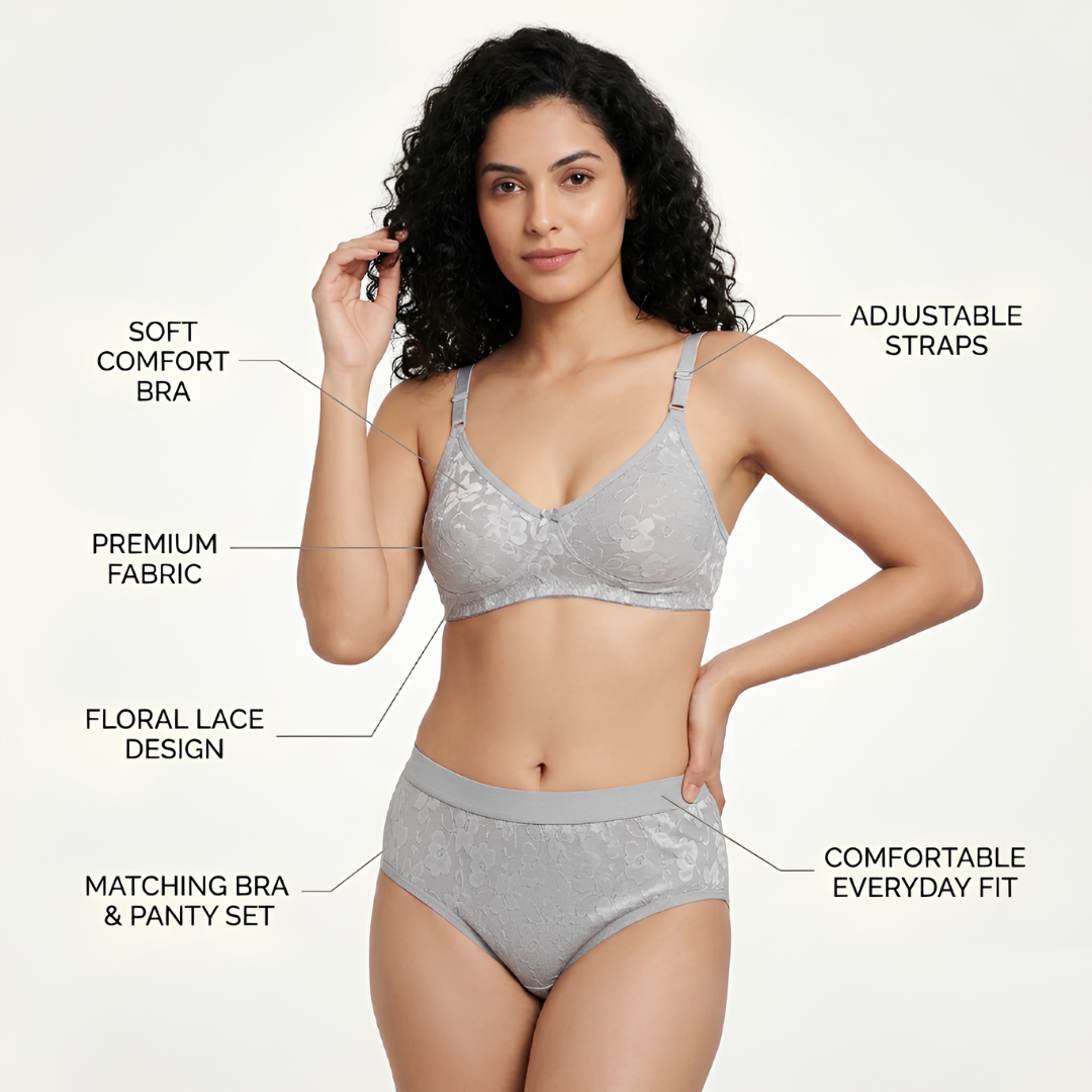 Women’s Lace Bra & Panty Set (GREY)
