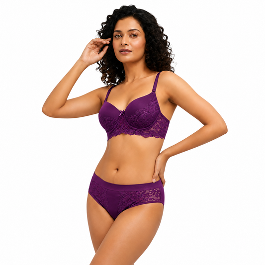Women’s Lace Bra & Panty Set – (PURPLE)