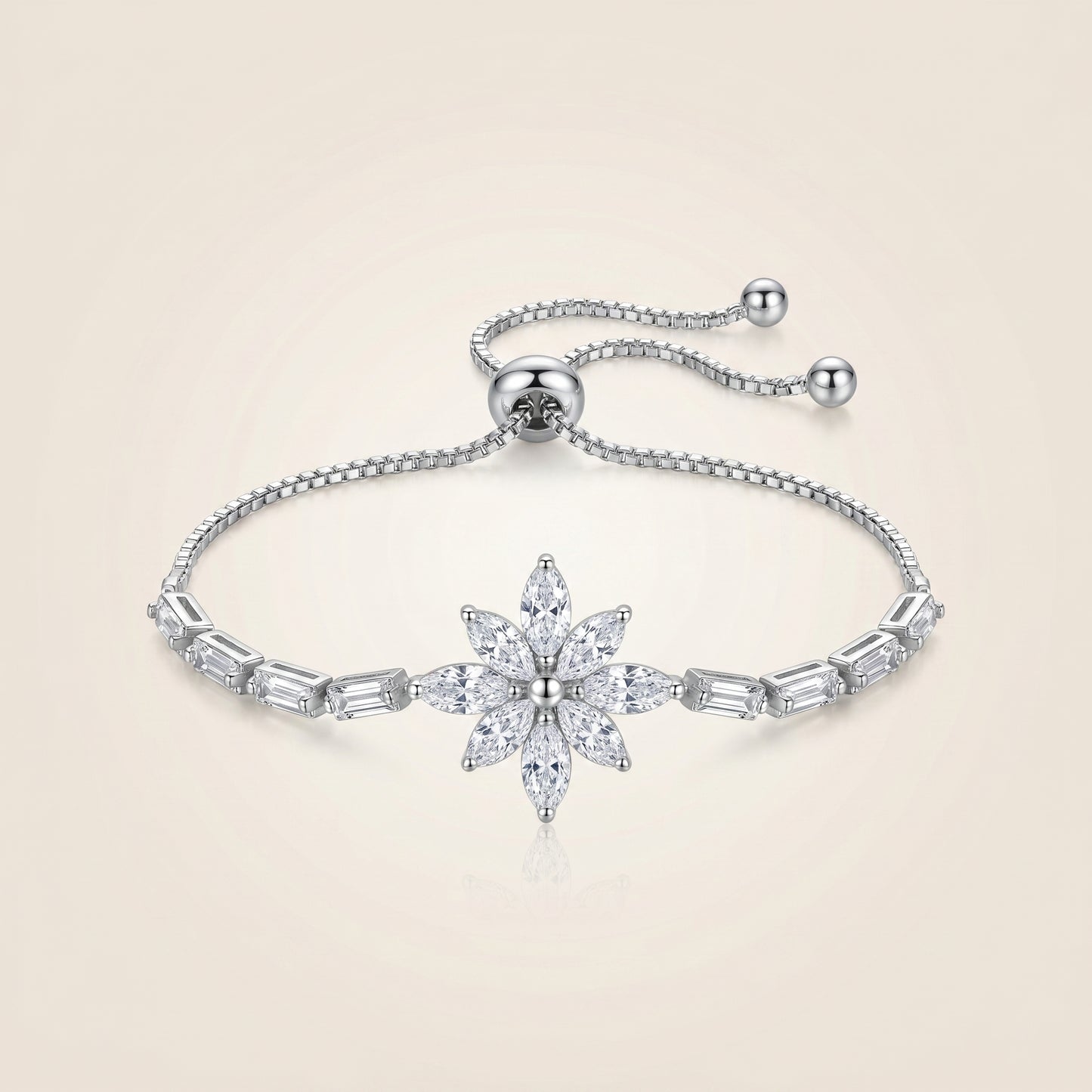 Crystal Flower Bracelet (Silver)