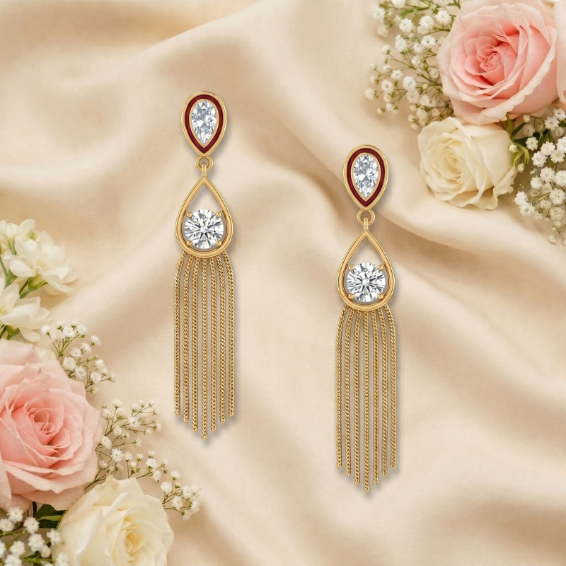 Diamond Halo Fringe Earrings