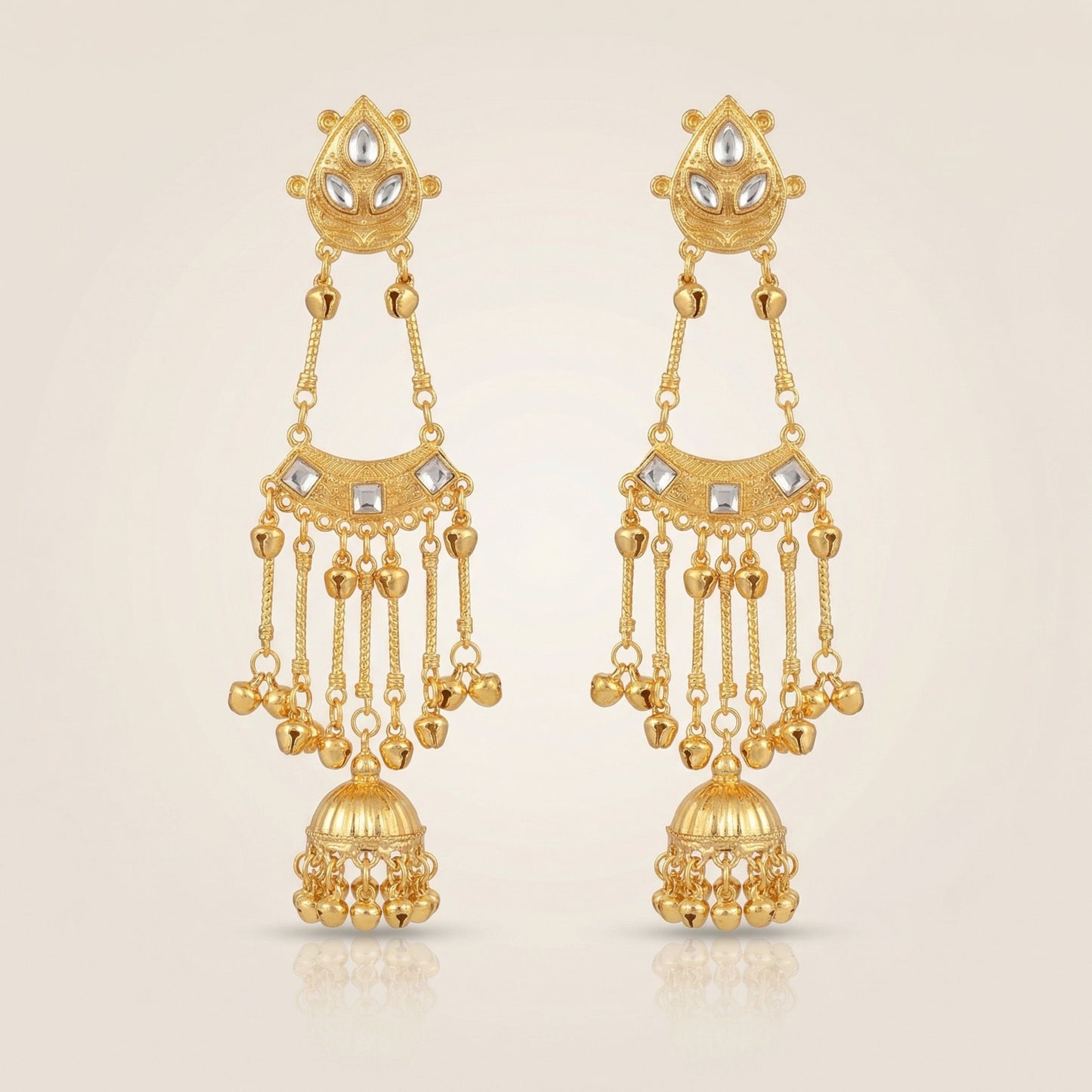 Kashmiri Mirror Gold Jhumkas