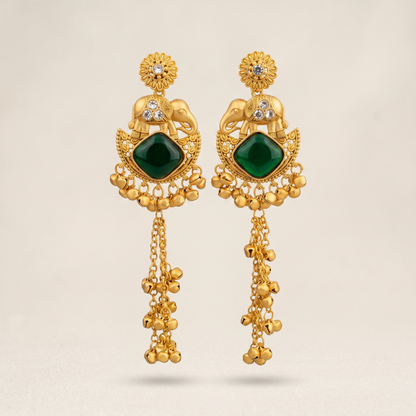 Elephant Motif Kashmiri Jhumka (Dark Green)