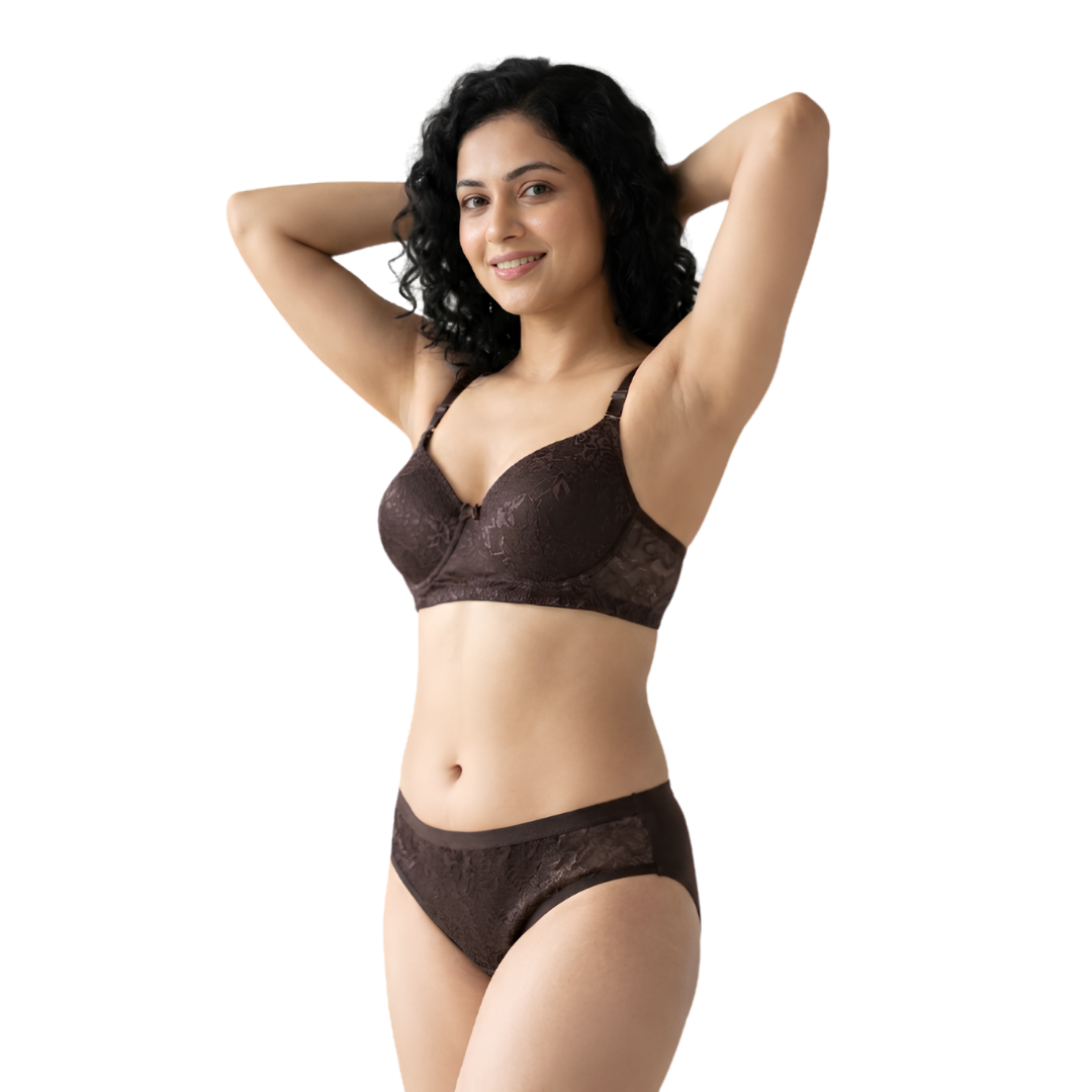 Women’s Printed Padded Bra & Panty Set (BROWN)