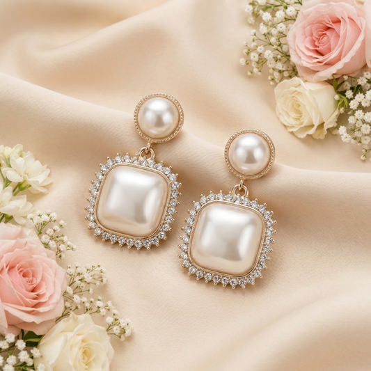 Ivory Halo Drop Earrings