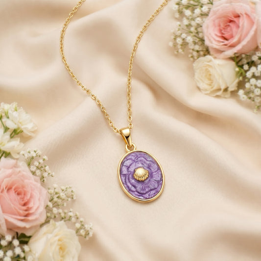 Purple Bloom Oval Pendant