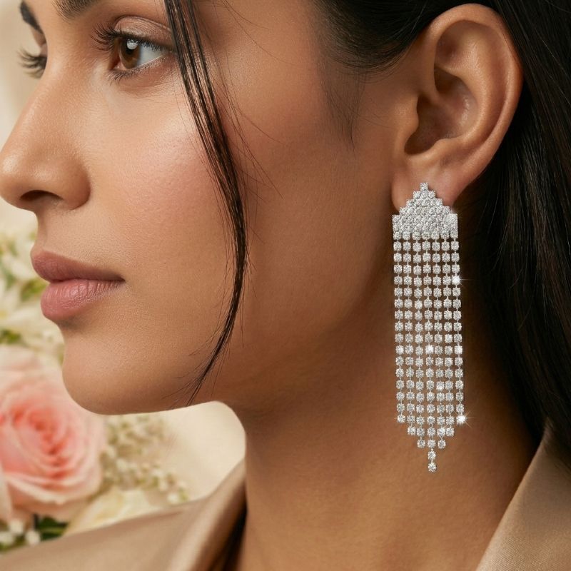 Crystal Curtain Drop Earrings