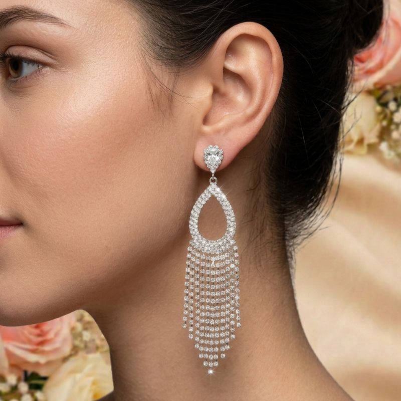 Crystal Pearl Fringe Earrings