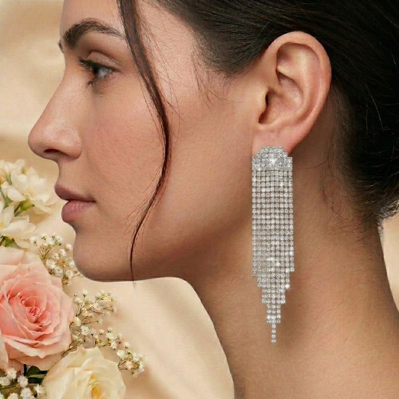 Diamond Curtain Drop Earrings