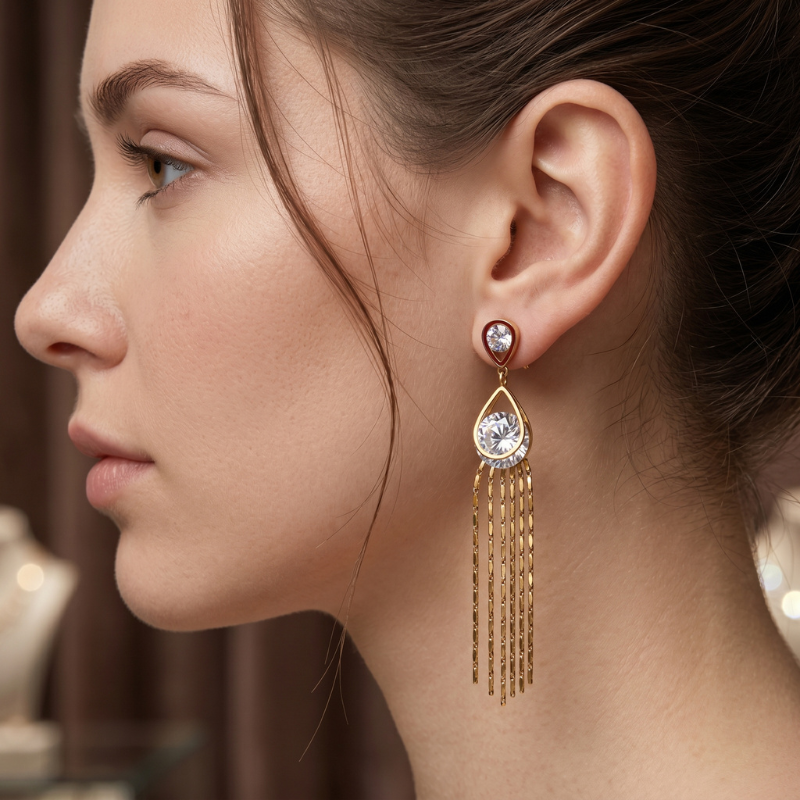 Diamond Halo Fringe Earrings