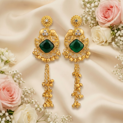 Elephant Motif Kashmiri Jhumka (Dark Green)