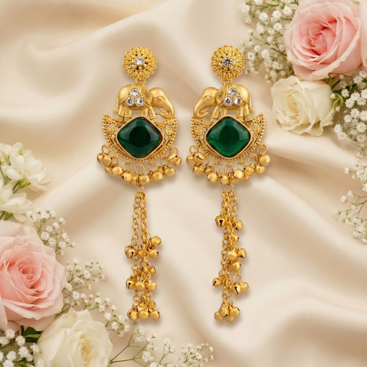 Elephant Motif Kashmiri Jhumka (Dark Green)