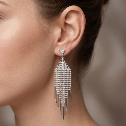 Crystal Pyramid Fringe Earrings