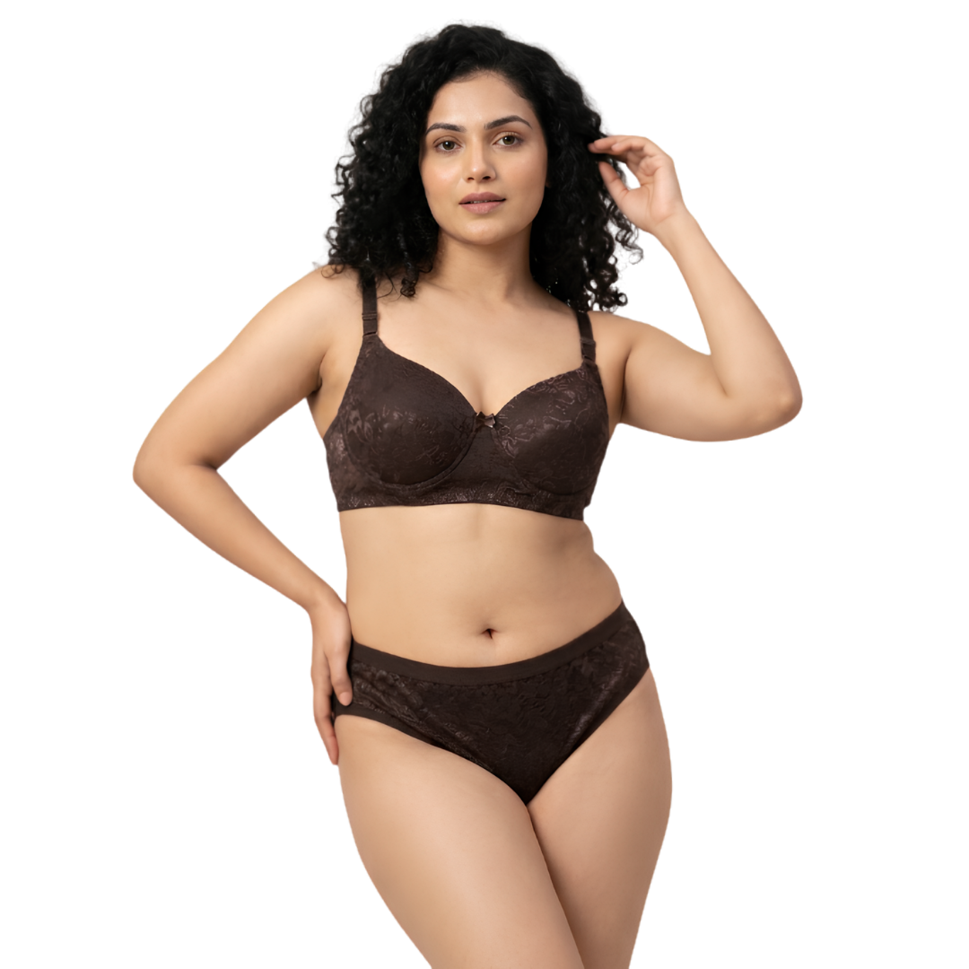 Women’s Printed Padded Bra & Panty Set (BROWN)