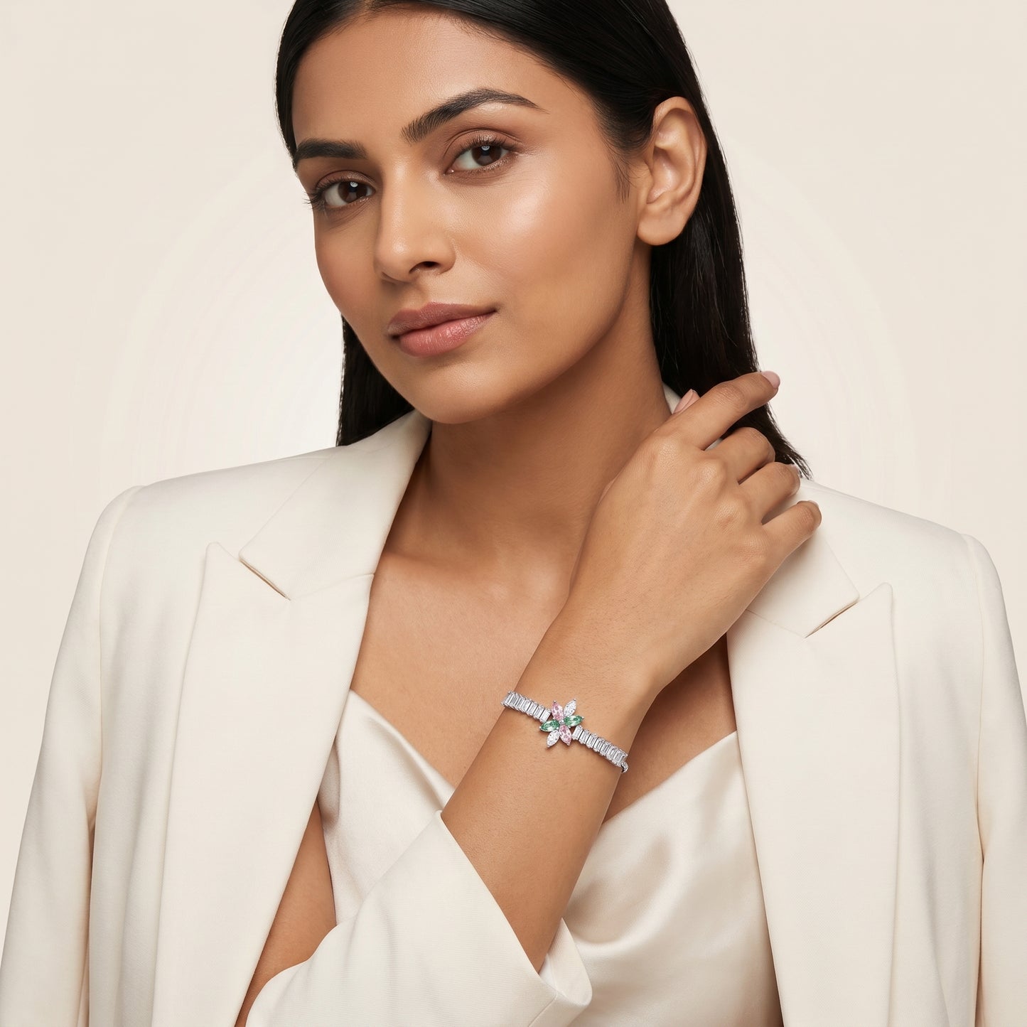 Silver Petal Line Bracelet(Multi-colour)