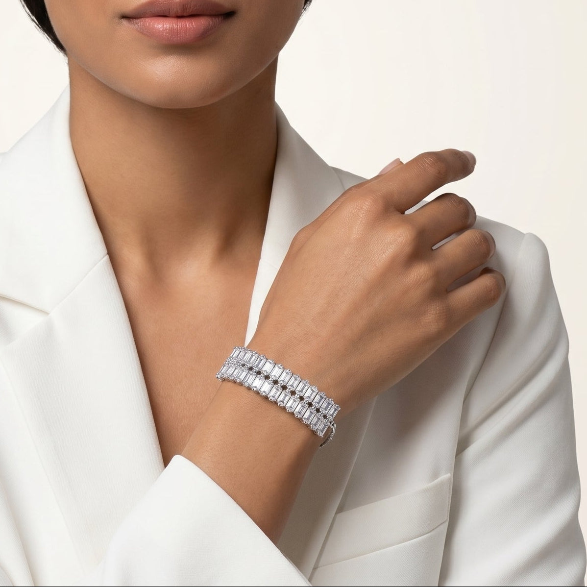 Double Baguette Line Bracelet (Silver)