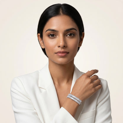 Double Baguette Line Bracelet (Silver)