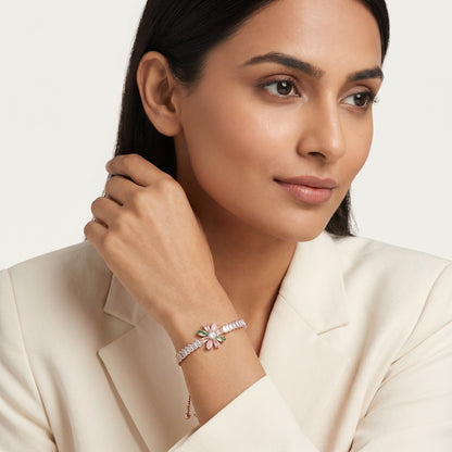 Floral Baguette Stone Bracelet(Multi-Colour)