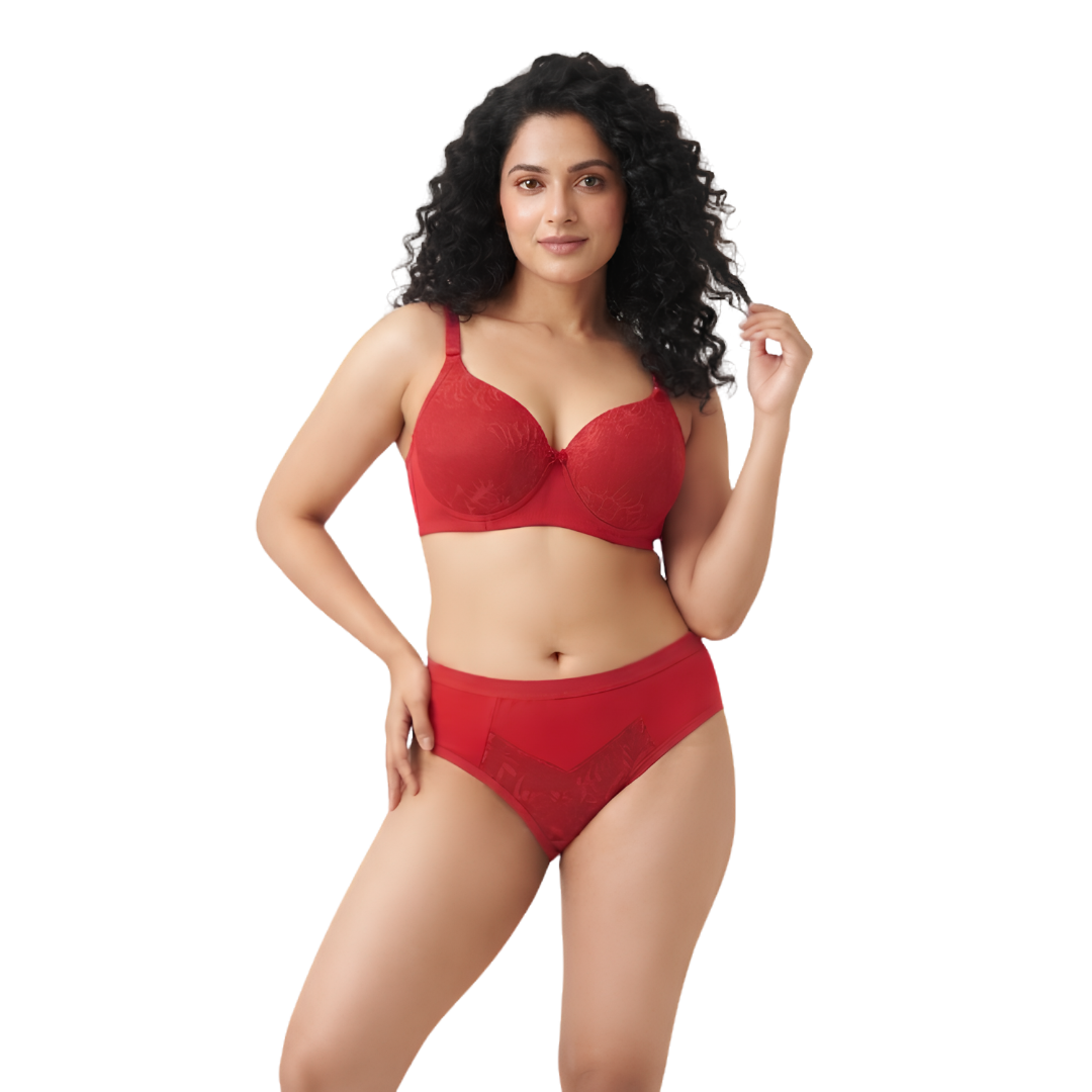 Women’s Padded Bra & Panty Set (RED)