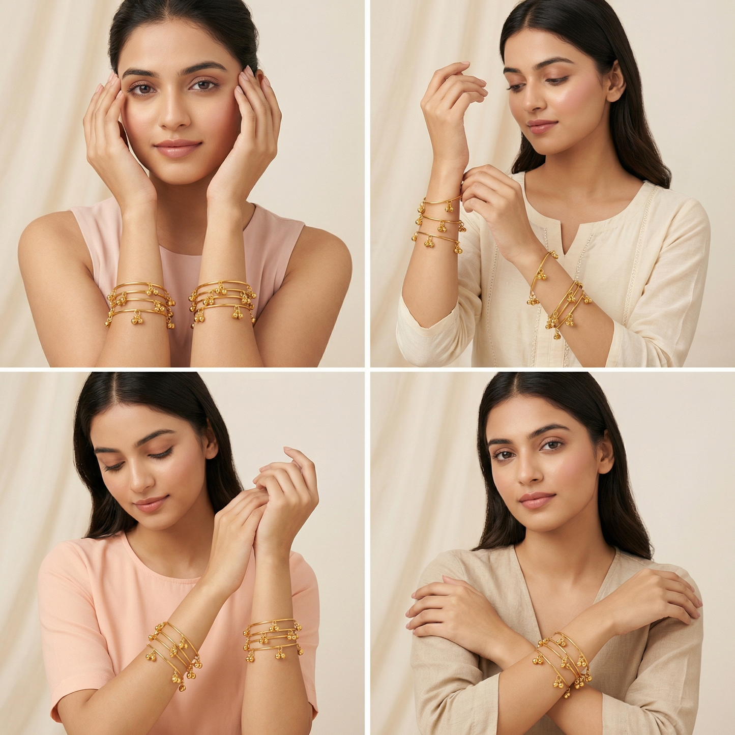 Kashmir Plain Gold Bangles (Set of 8)