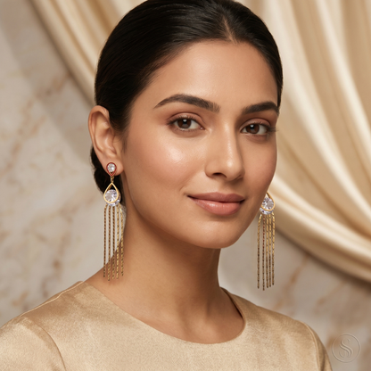 Diamond Halo Fringe Earrings