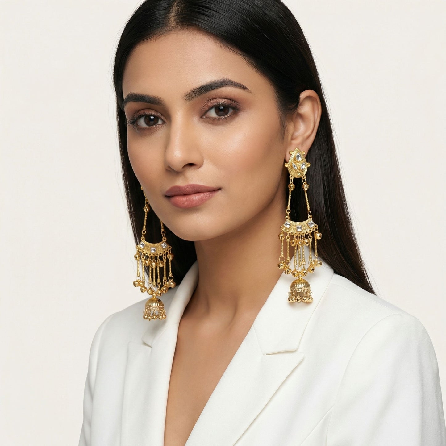 Kashmiri Mirror Gold Jhumkas