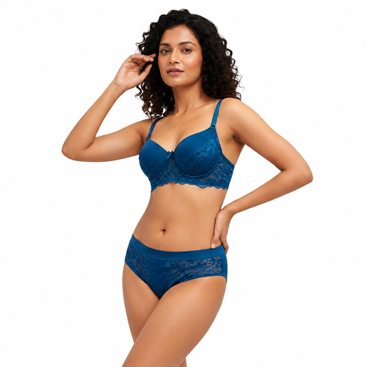 Women’s Lace Bra & Panty Set – (BLUE)