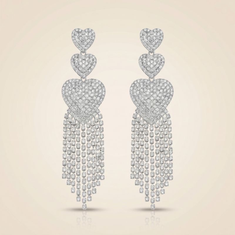 Crystal Heart Tassel Earrings