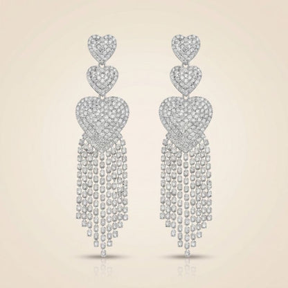 Crystal Heart Tassel Earrings