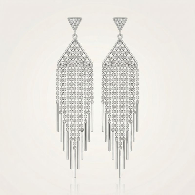 Crystal Pyramid Fringe Earrings