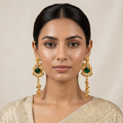 Elephant Motif Kashmiri Jhumka (Dark Green)