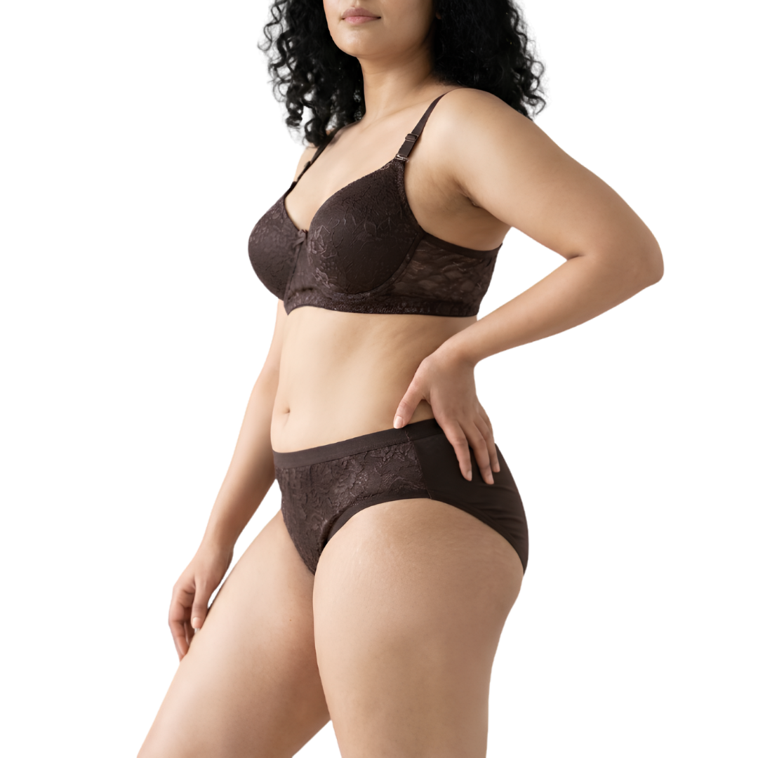 Women’s Printed Padded Bra & Panty Set (BROWN)