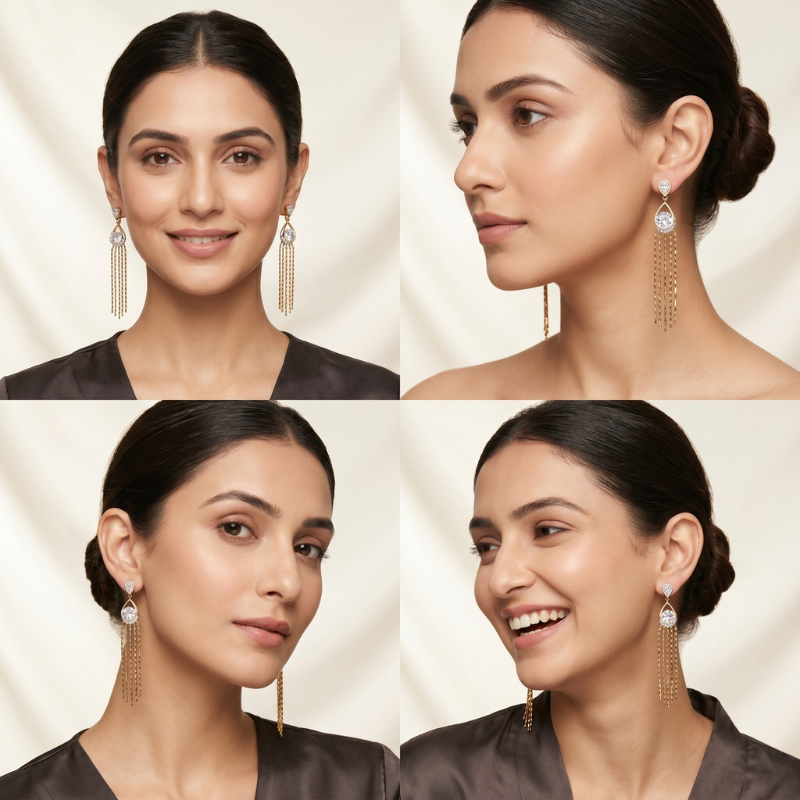 Diamond Halo Fringe Earrings