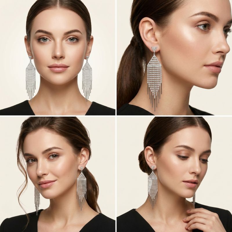 Crystal Pyramid Fringe Earrings
