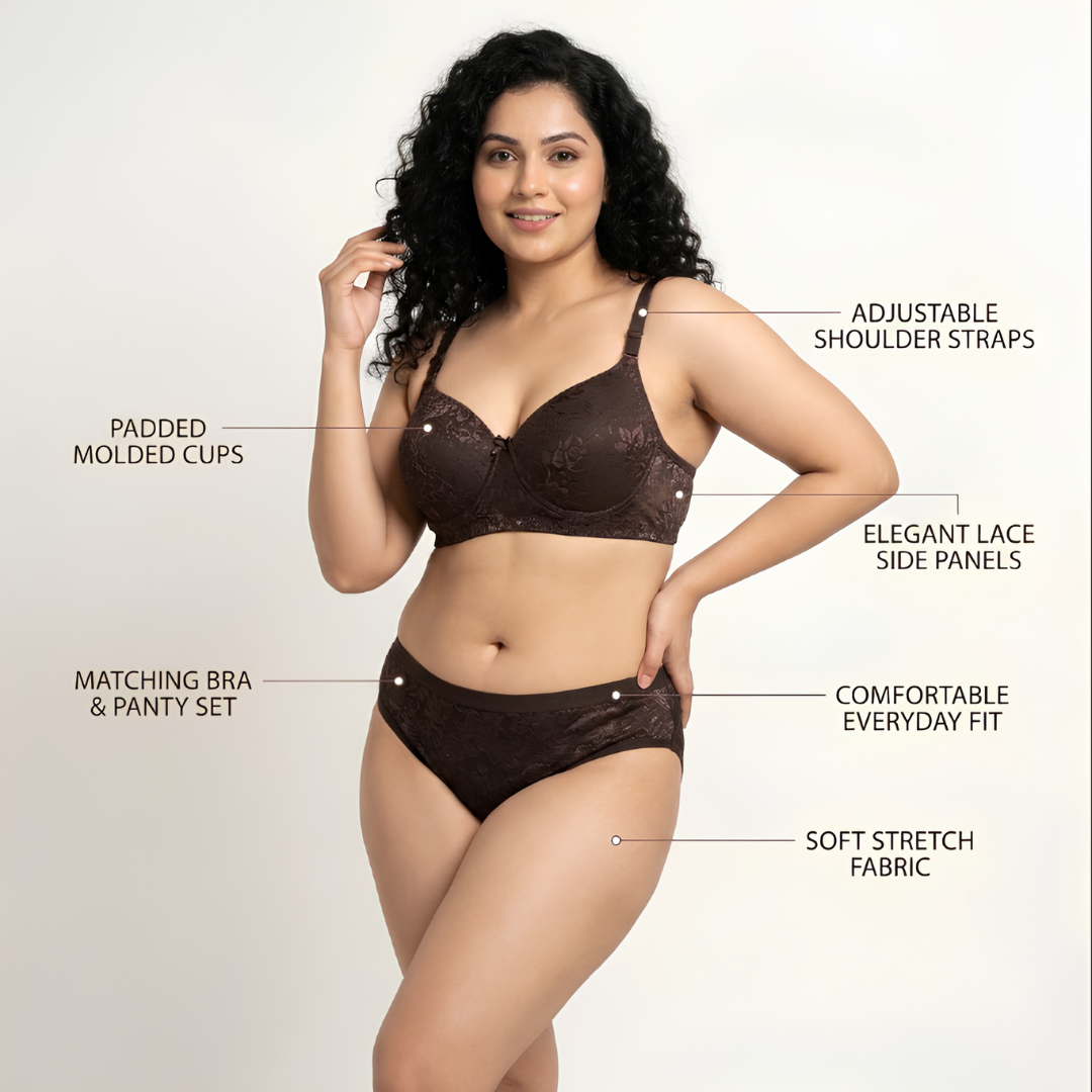 Women’s Printed Padded Bra & Panty Set (BROWN)