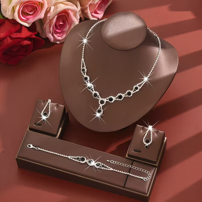 Jewelry Set- Three-piece (silver black)
