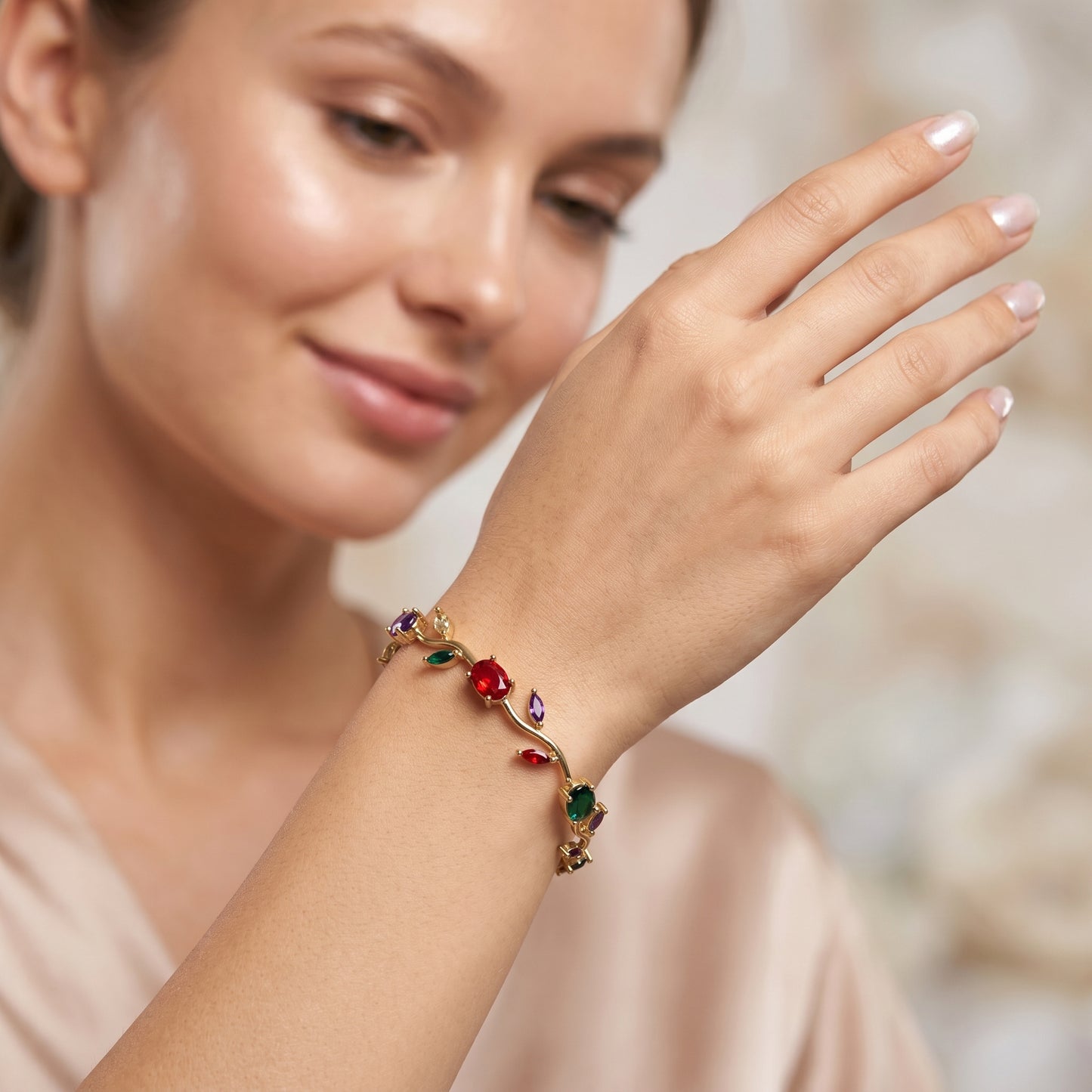 Red Purple Green Tulip Bracelet