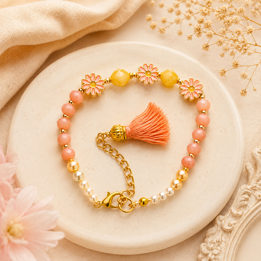 Peach Floral Tassel Rakhi