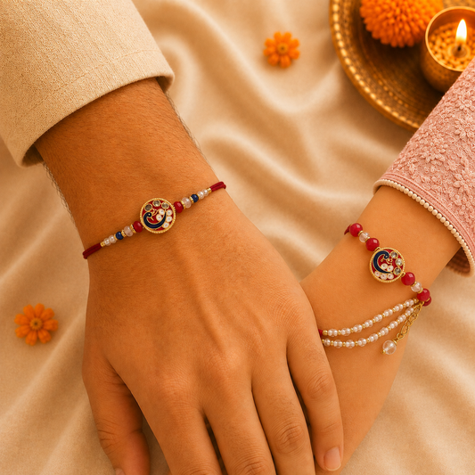 Elegant Red & Gold Bhai Rakhi with Bracelet