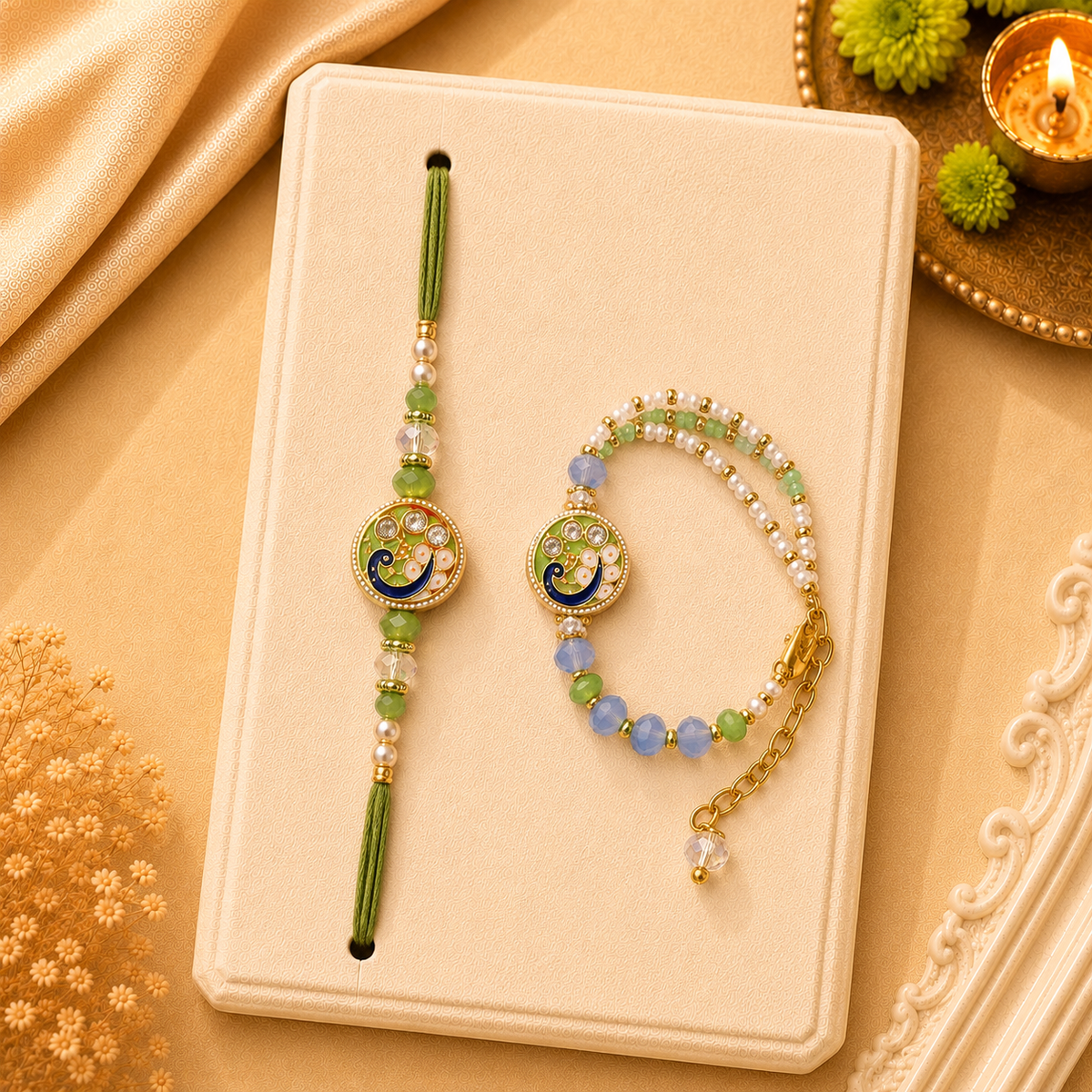 Elegant Red & Gold Bhai Rakhi with Bracelet