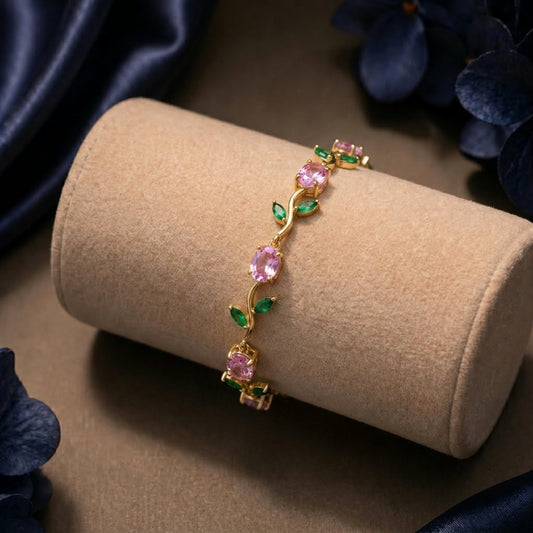 Pink Green Tulip Bracelet (Gold )