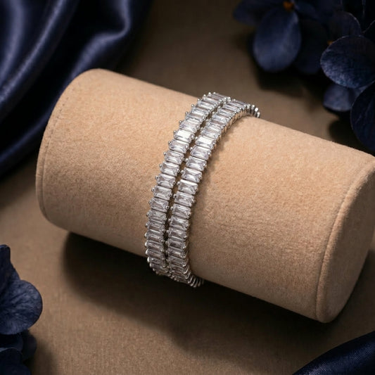 Double Baguette Line Bracelet (Silver)