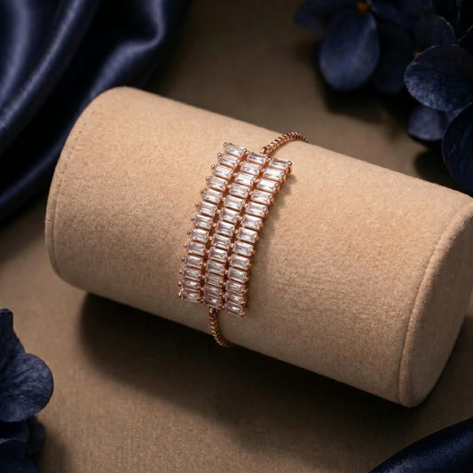 Triple Baguette Line Bracelet (Rose Gold)
