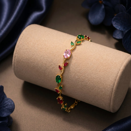Red Green Pink Tulip Bracelet