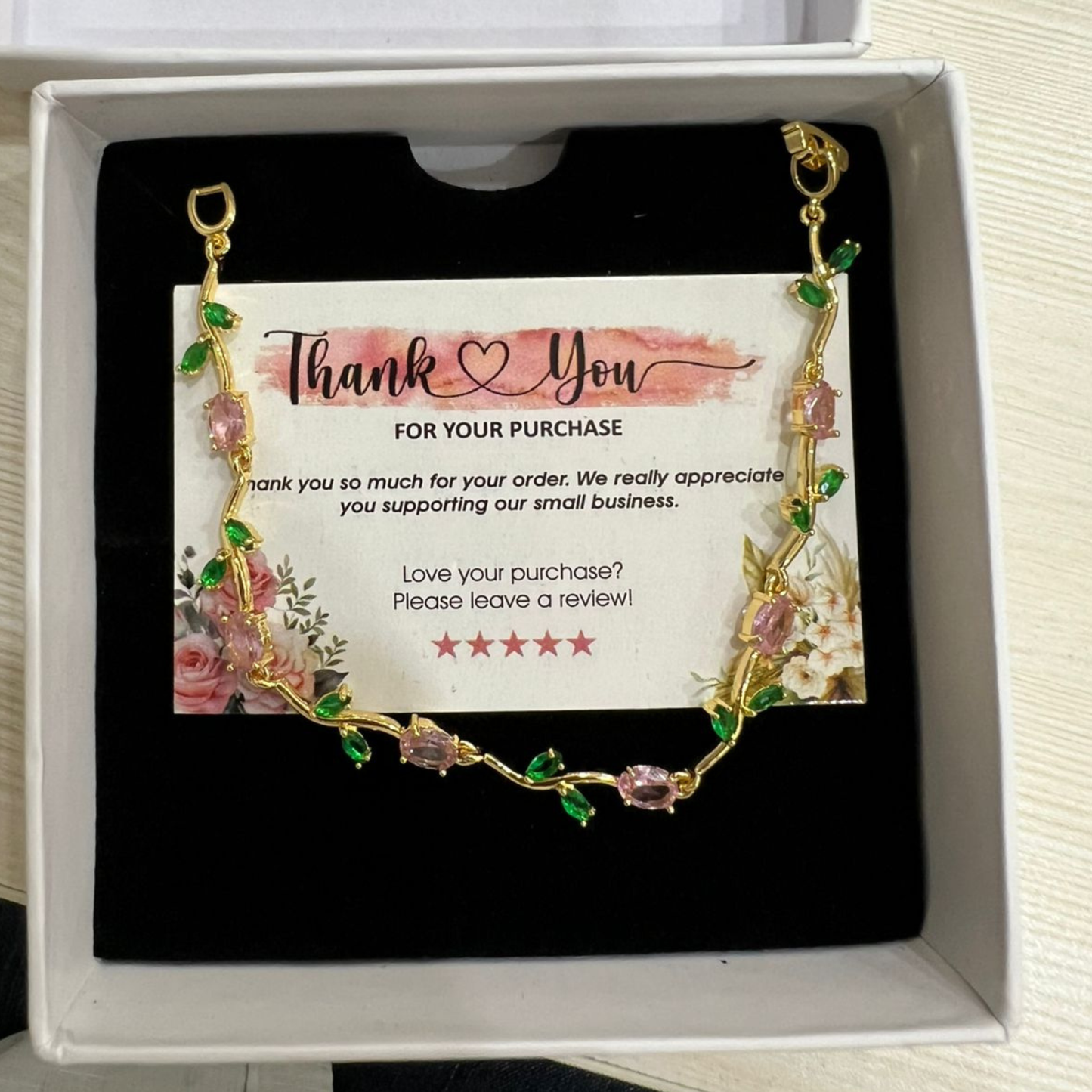 Pink Green Tulip Bracelet (Gold )