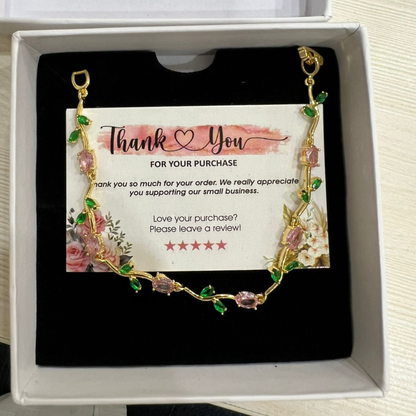 Pink Green Tulip Bracelet (Gold )