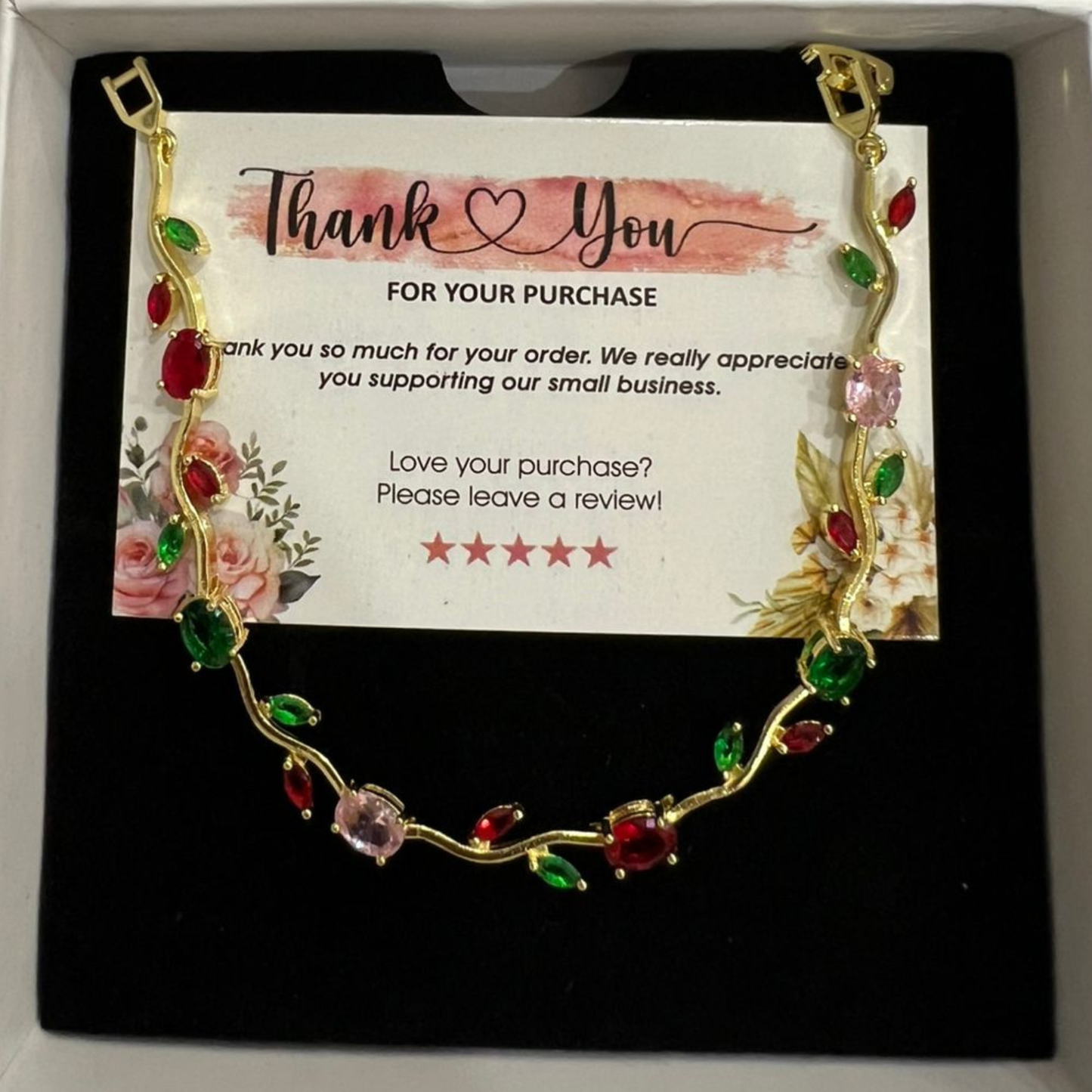 Red Green Pink Tulip Bracelet