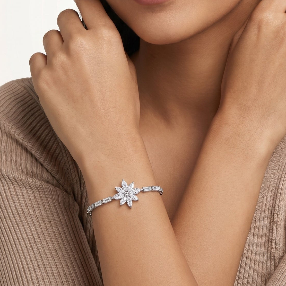 Crystal Flower Bracelet (Silver)